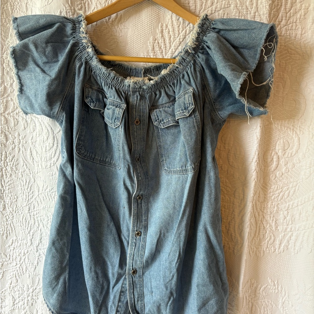 Urban Outfitters Distressed Blue Denim Top